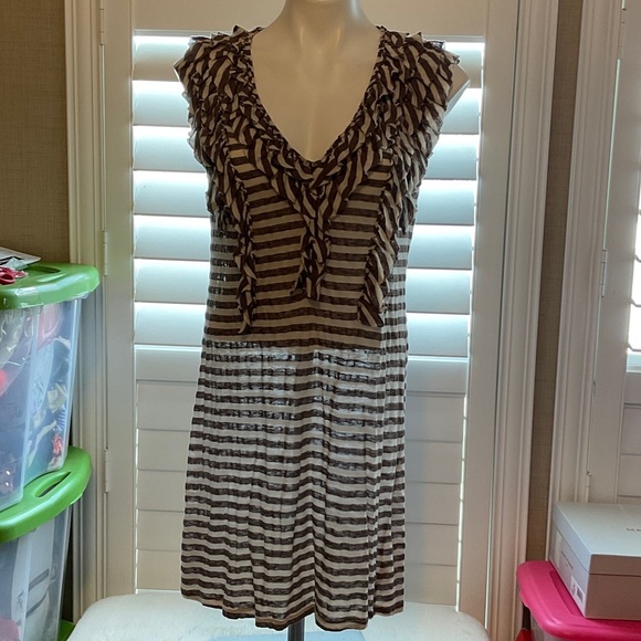 Leifsdottir Brown and White Striped Mini Dress - Picture 1 of 9